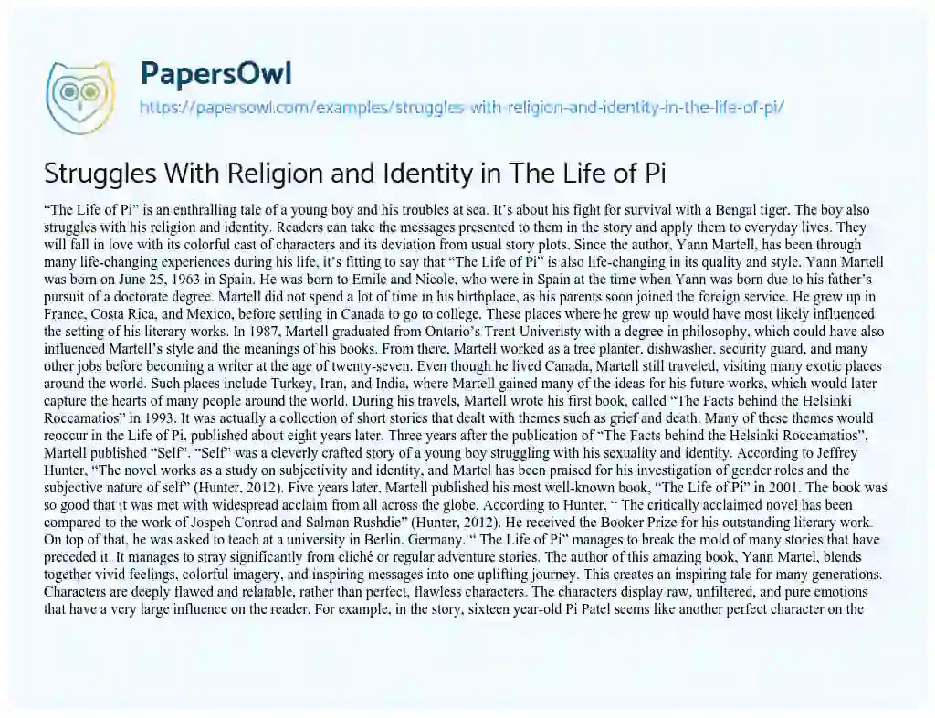Struggles with Religion and Identity in the Life of Pi essay