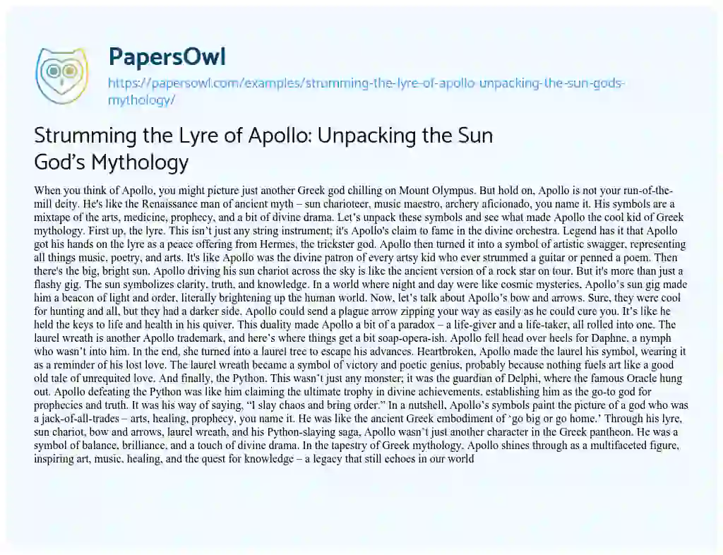 Essay on Strumming the Lyre of Apollo: Unpacking the Sun God’s Mythology