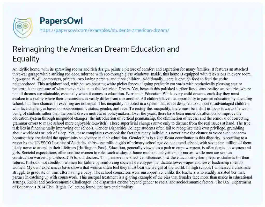 Essay on Students’ American Dream