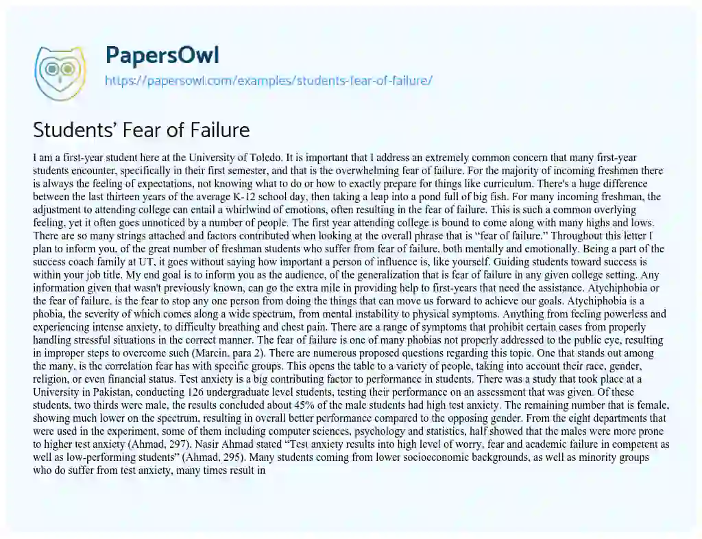 Essay on Students’ Fear of Failure