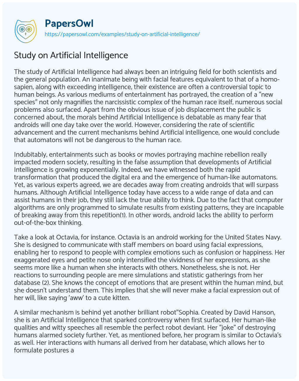Essay on Study on Artificial Intelligence