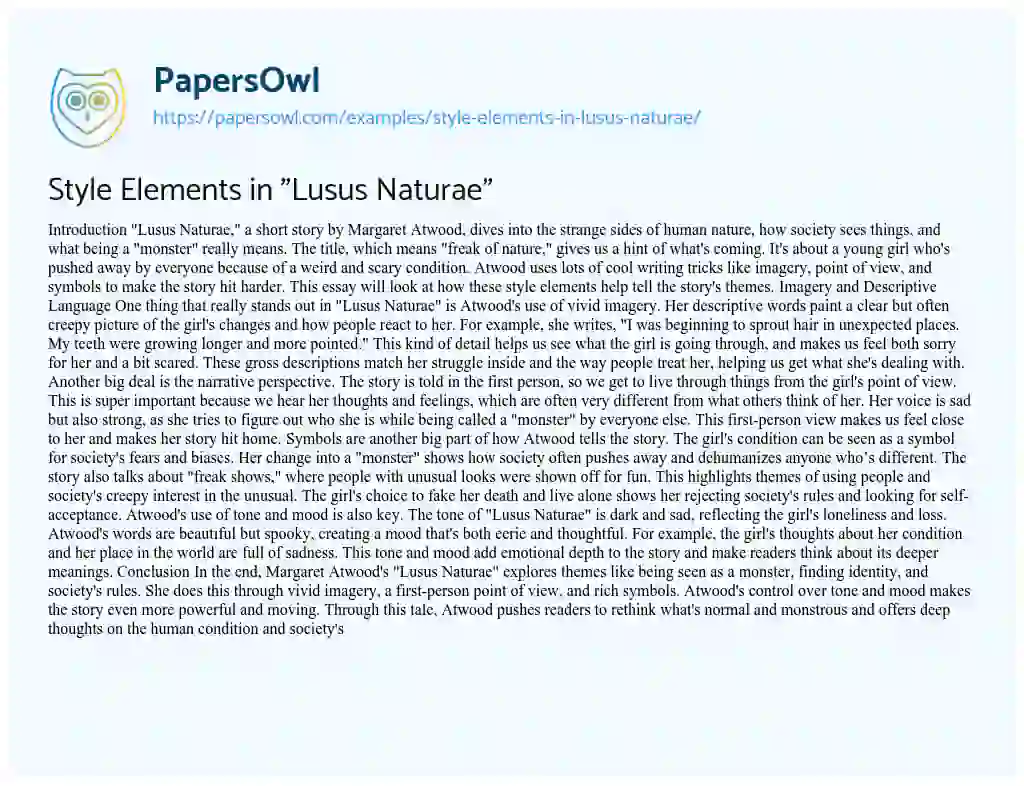 Essay on Style Elements in “Lusus Naturae”