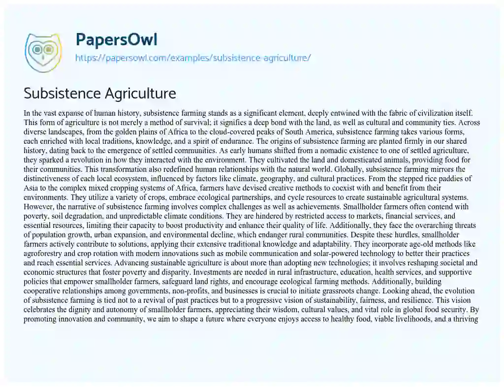 Essay on Subsistence Agriculture
