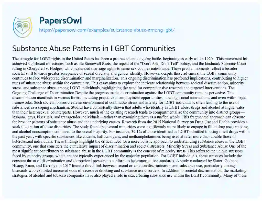 Essay on Substance Abuse Among LGBT