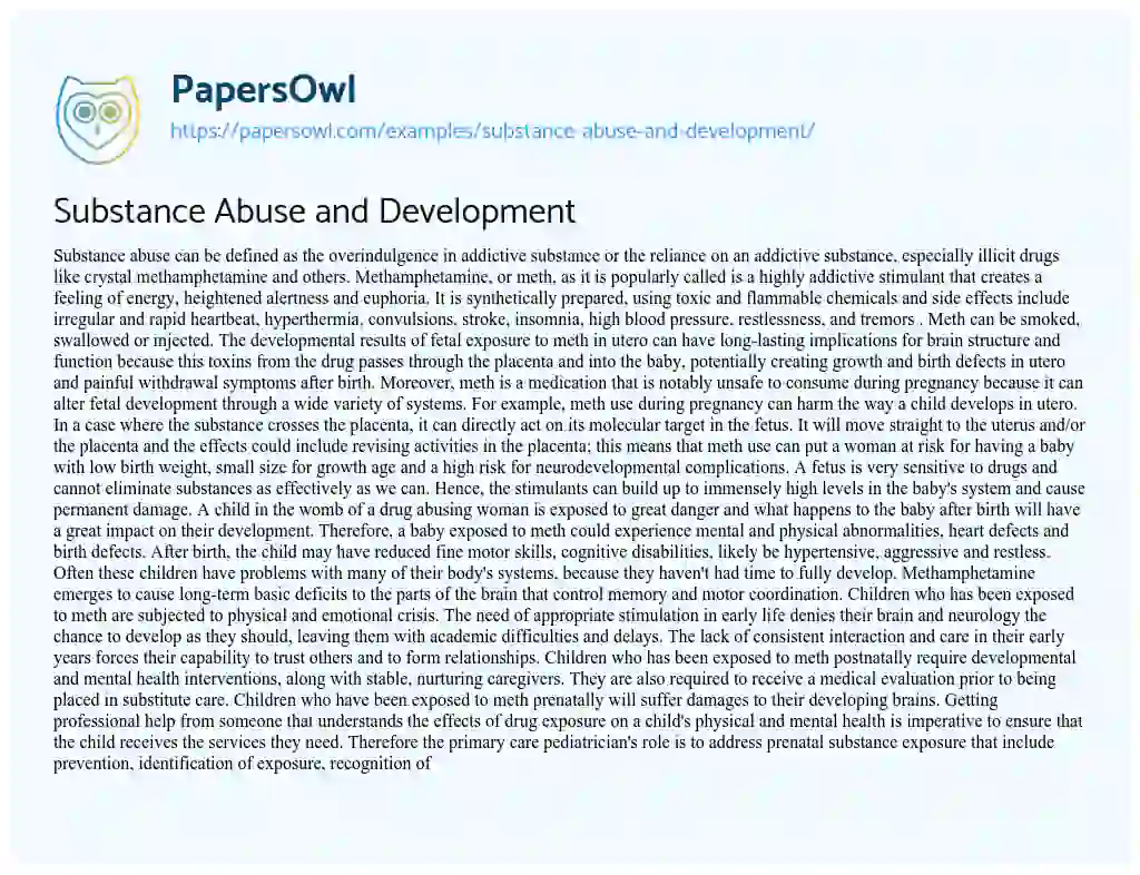 Essay on Substance Abuse and Development