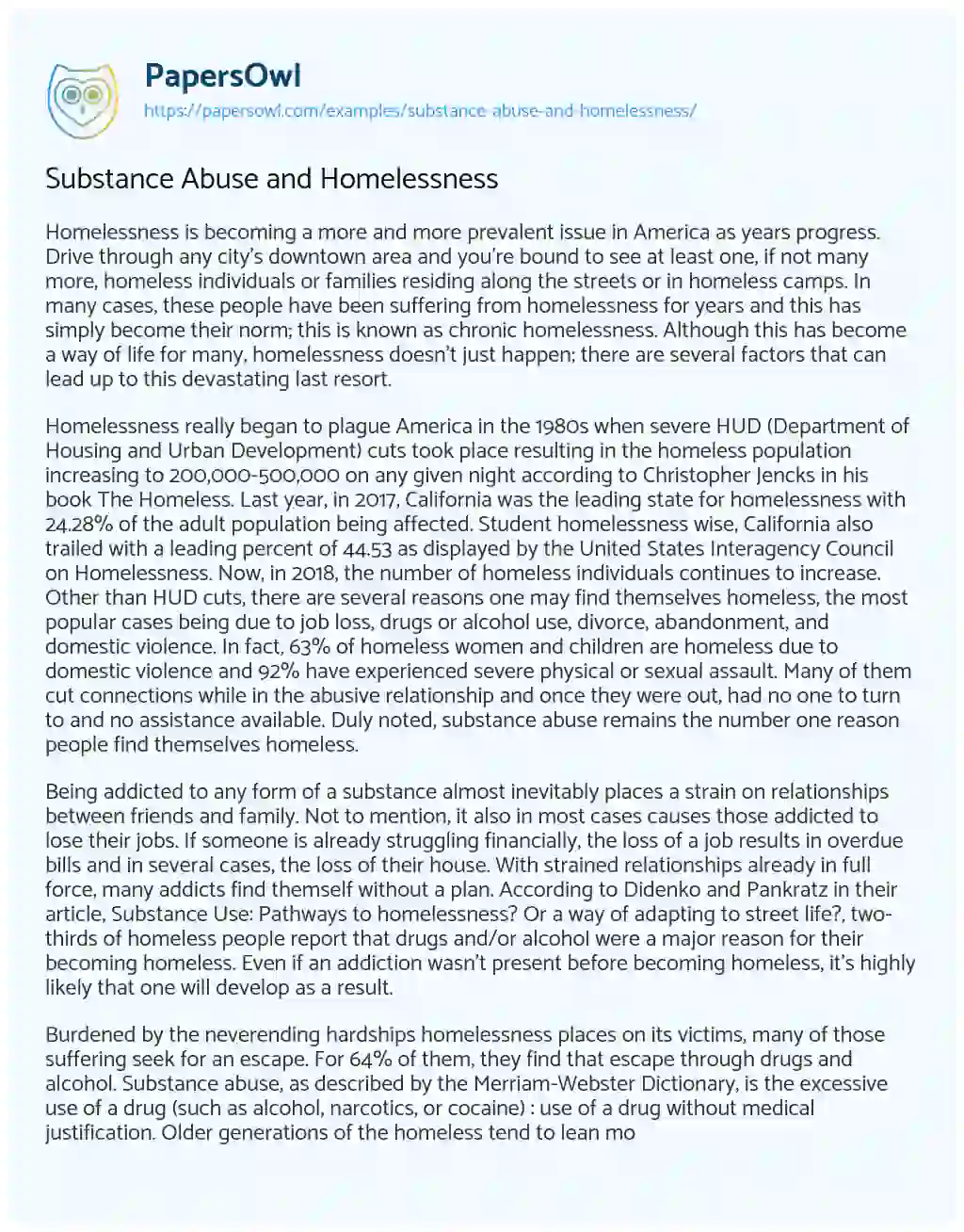 Substance Abuse and Homelessness essay