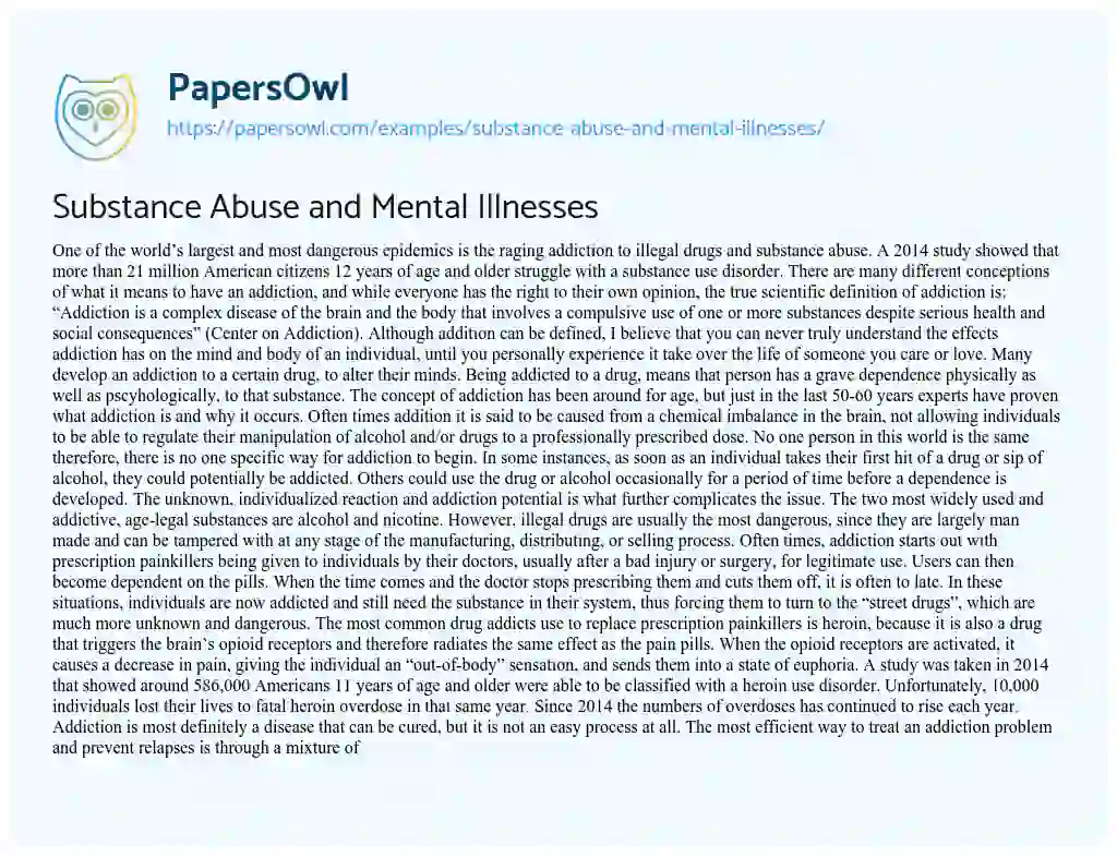 Essay on Substance Abuse and Mental Illnesses