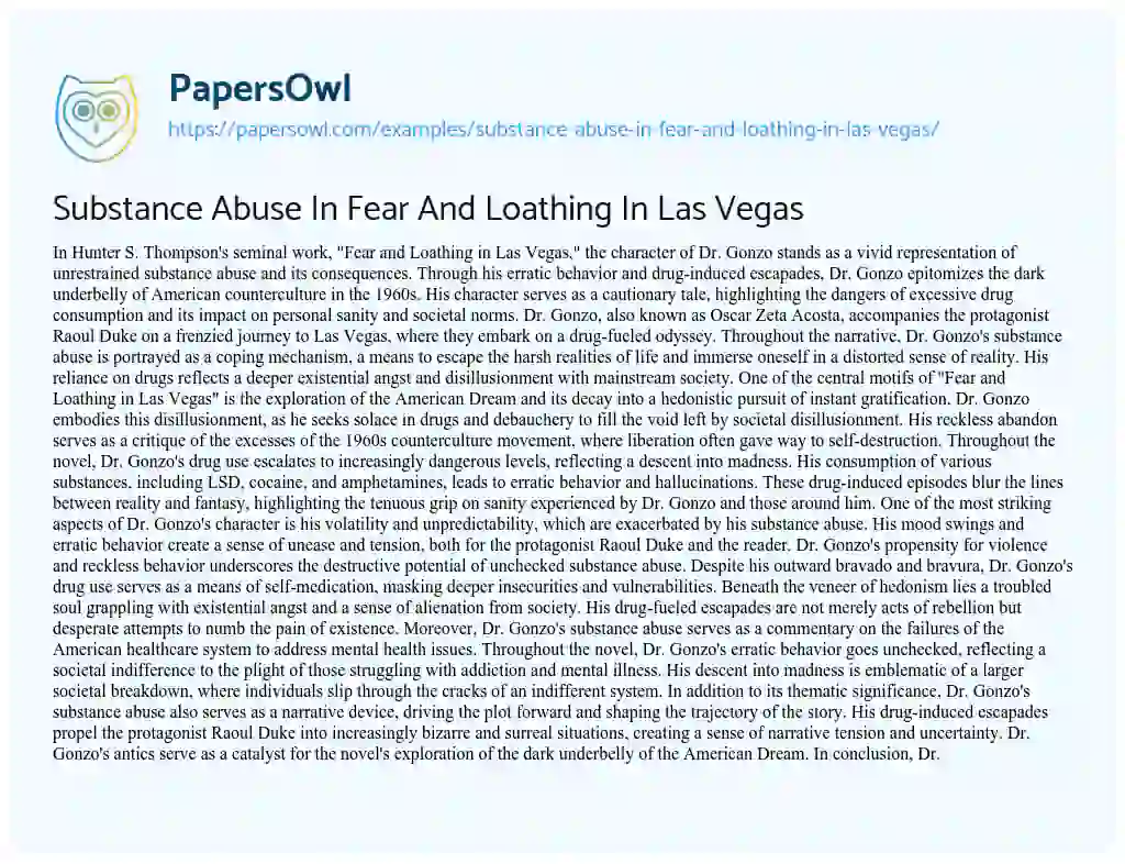 Essay on Substance Abuse in Fear and Loathing in Las Vegas