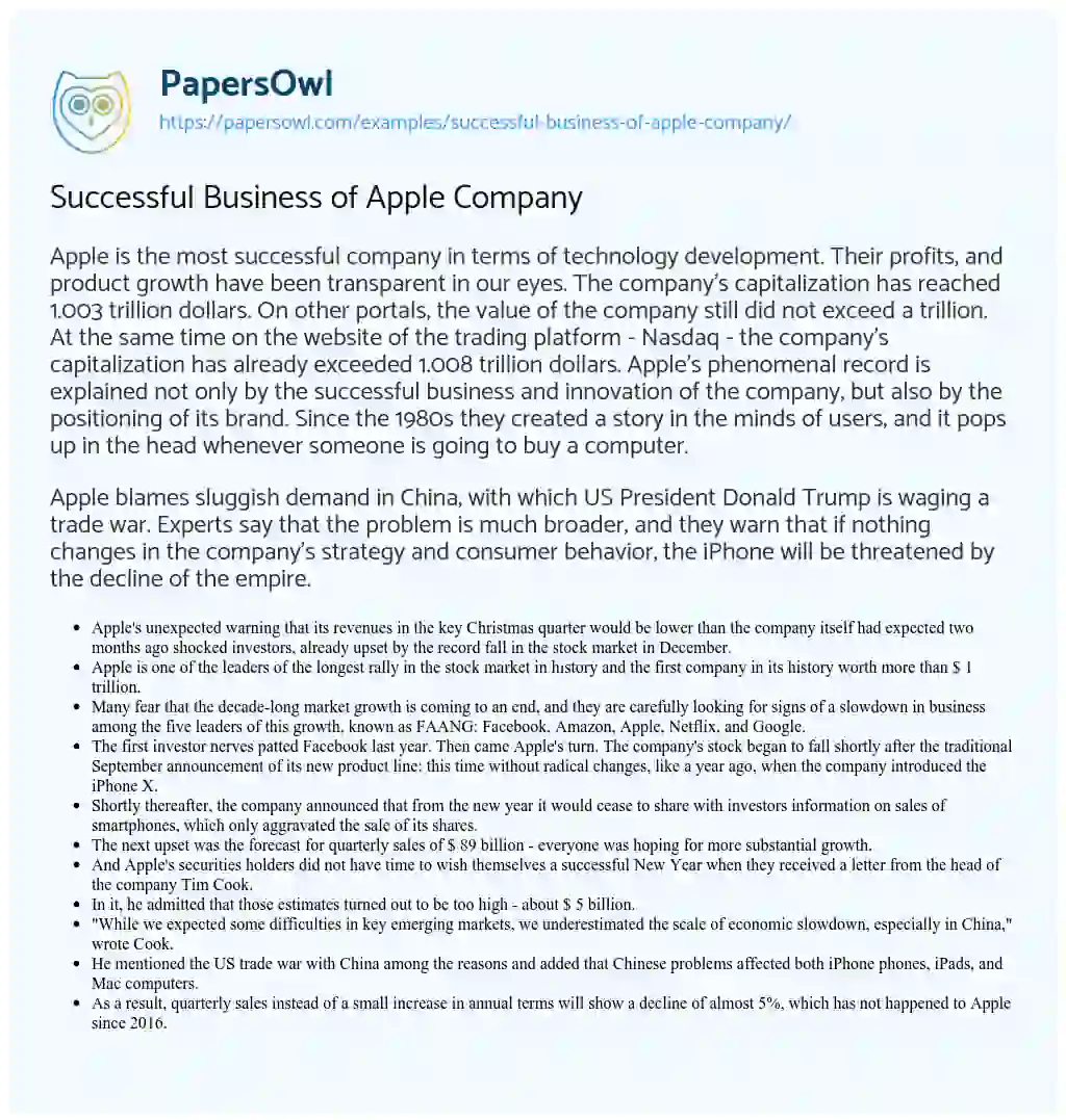 Essay on Successful Business of Apple Company
