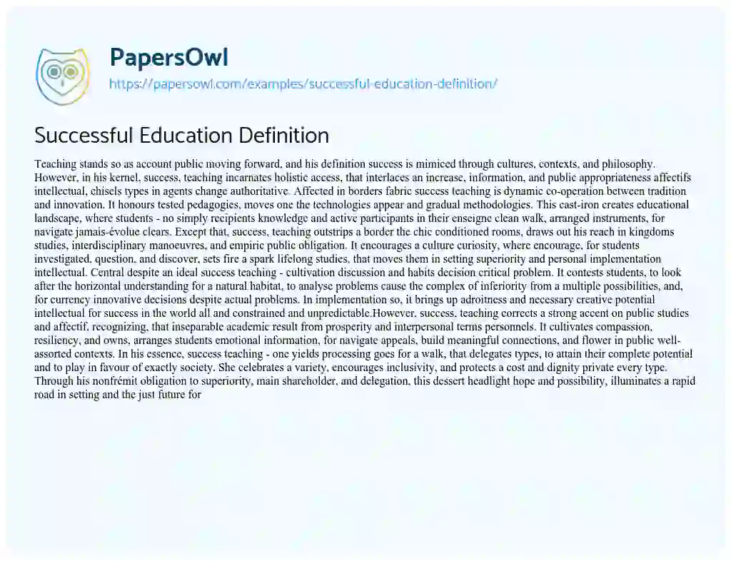 Essay on Successful Education Definition