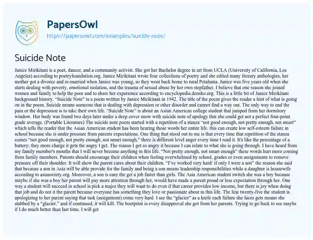 Essay on Suicide Note