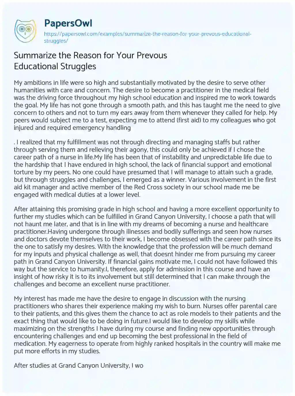 Essay on Summarize the Reason for your Prevous Educational Struggles