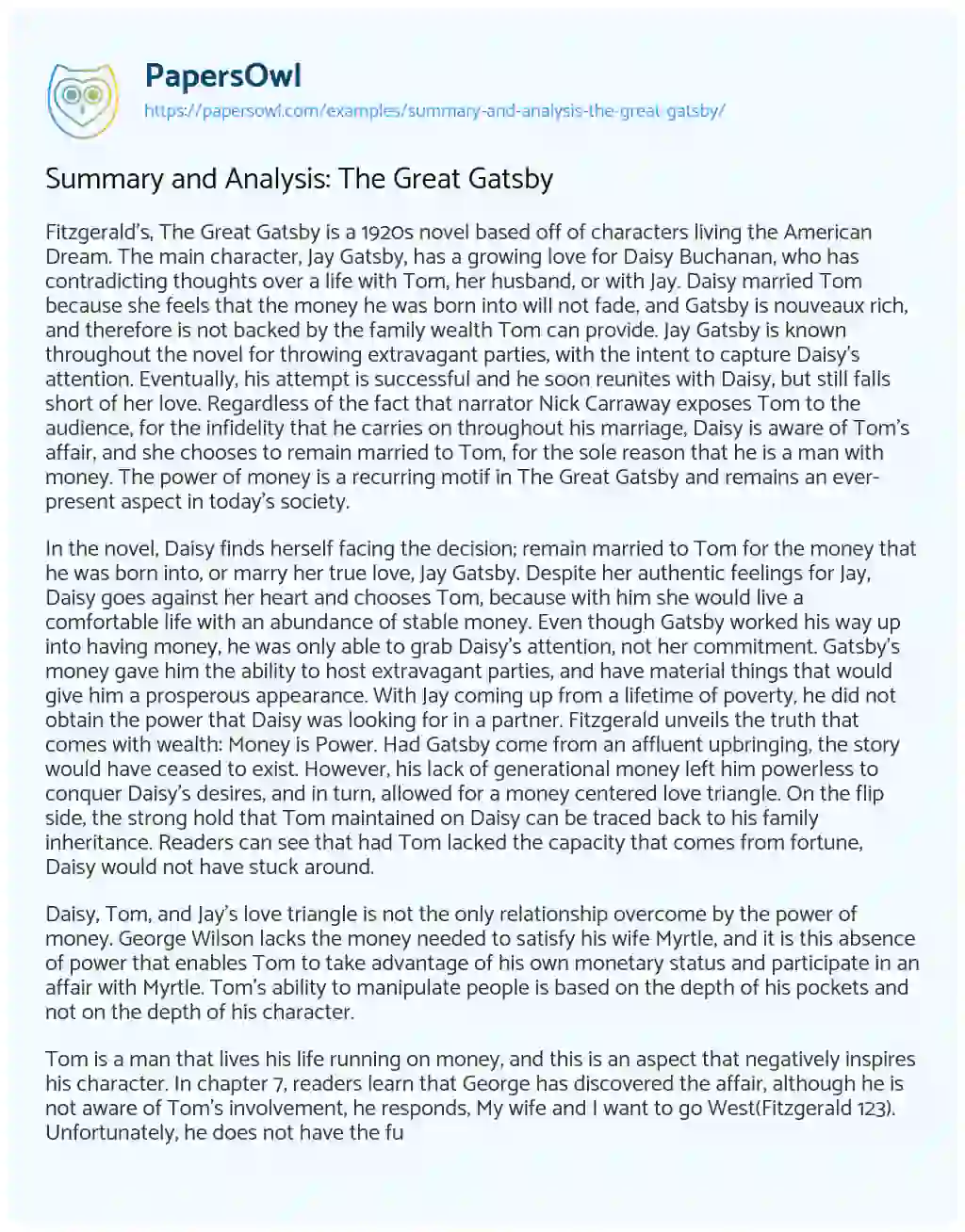 analytical essay great gatsby