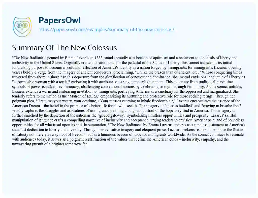 Essay on Summary of the New Colossus