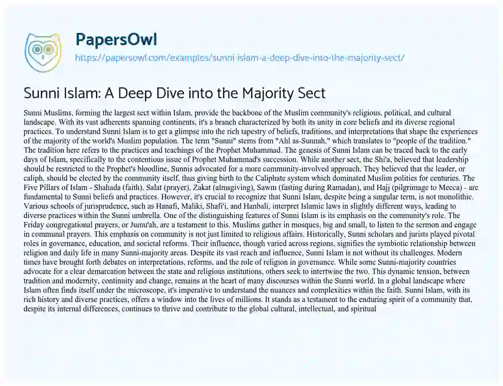 Essay on Sunni Islam: a Deep Dive into the Majority Sect