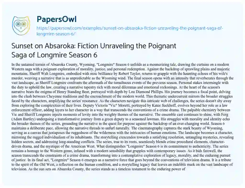 Essay on Sunset on Absaroka: Fiction Unraveling the Poignant Saga of Longmire Season 6