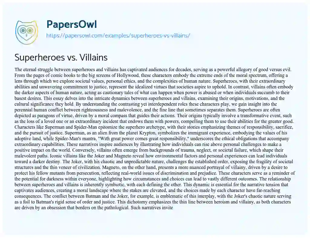 Essay on Superheroes vs. Villains