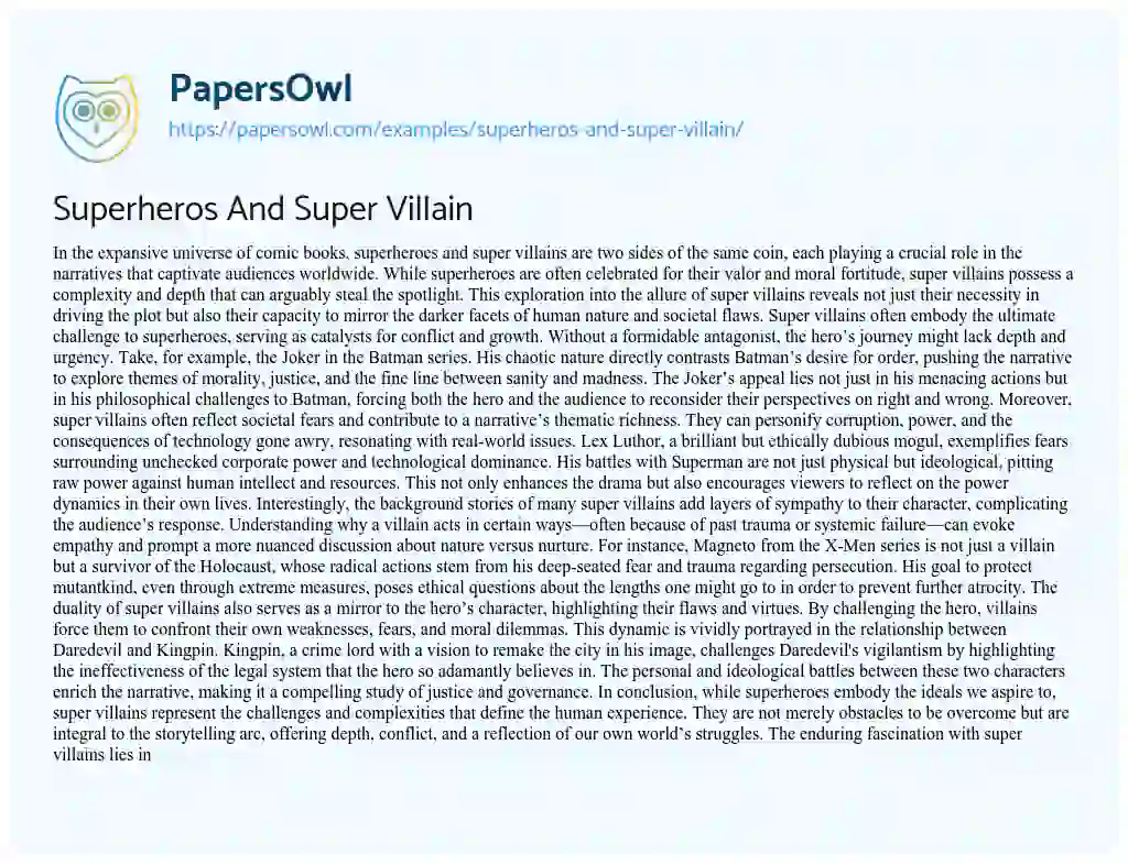 Essay on Superheros and Super Villain