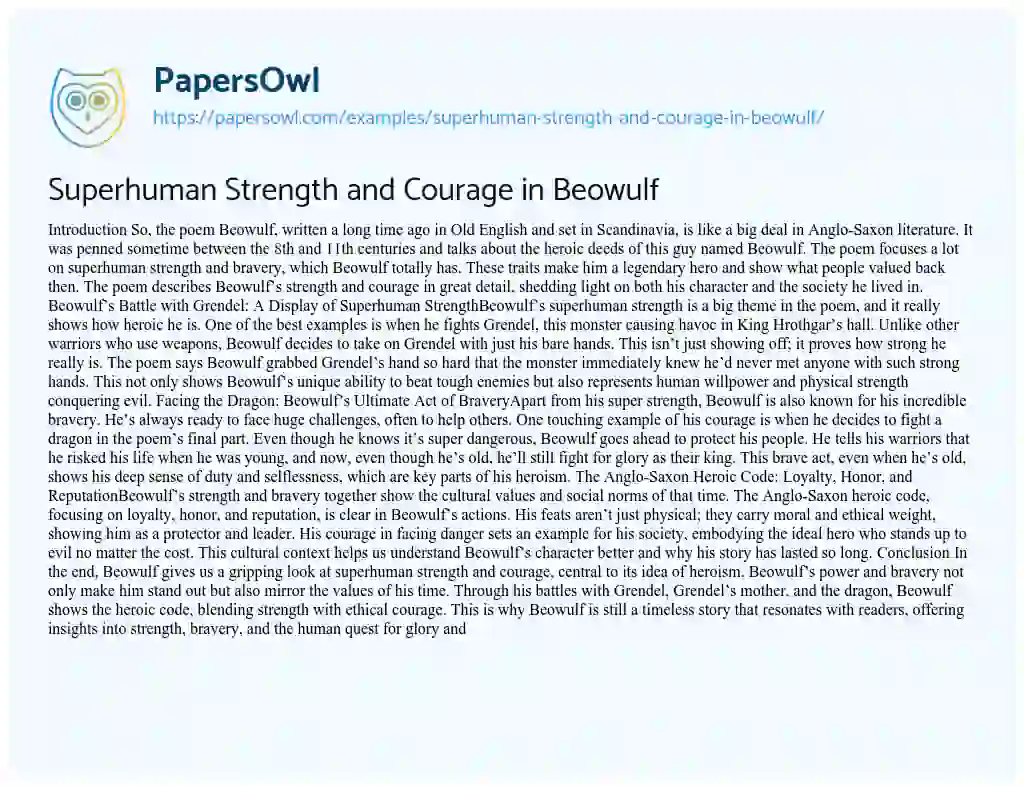 Essay on Superhuman Strength and Courage in Beowulf