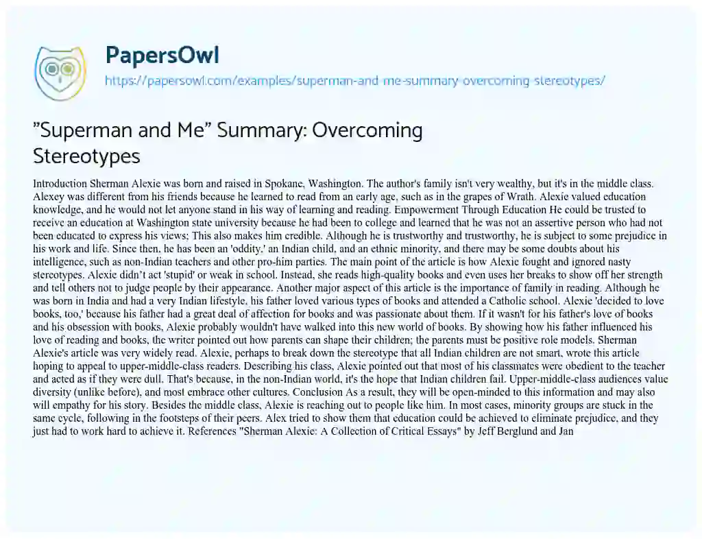Essay on “Superman and Me” Summary: Overcoming Stereotypes