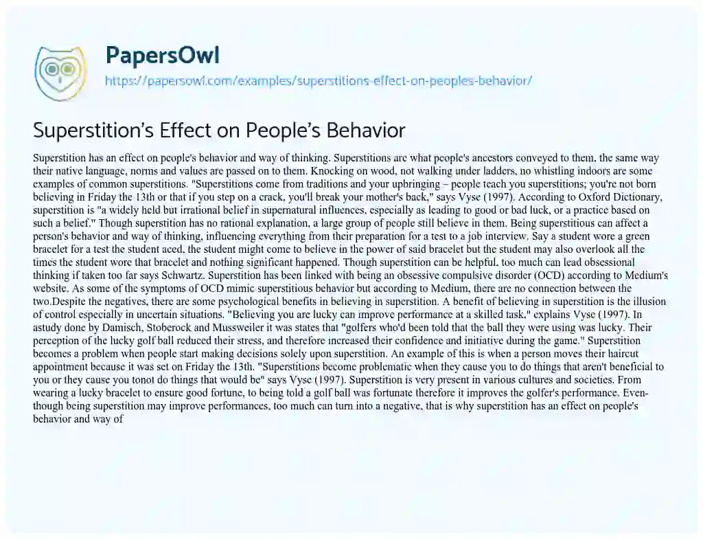 Essay on Superstition’s Effect on People’s Behavior