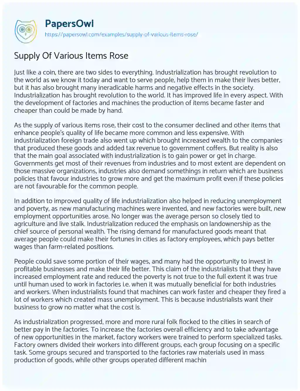 Essay on Supply of Various Items Rose