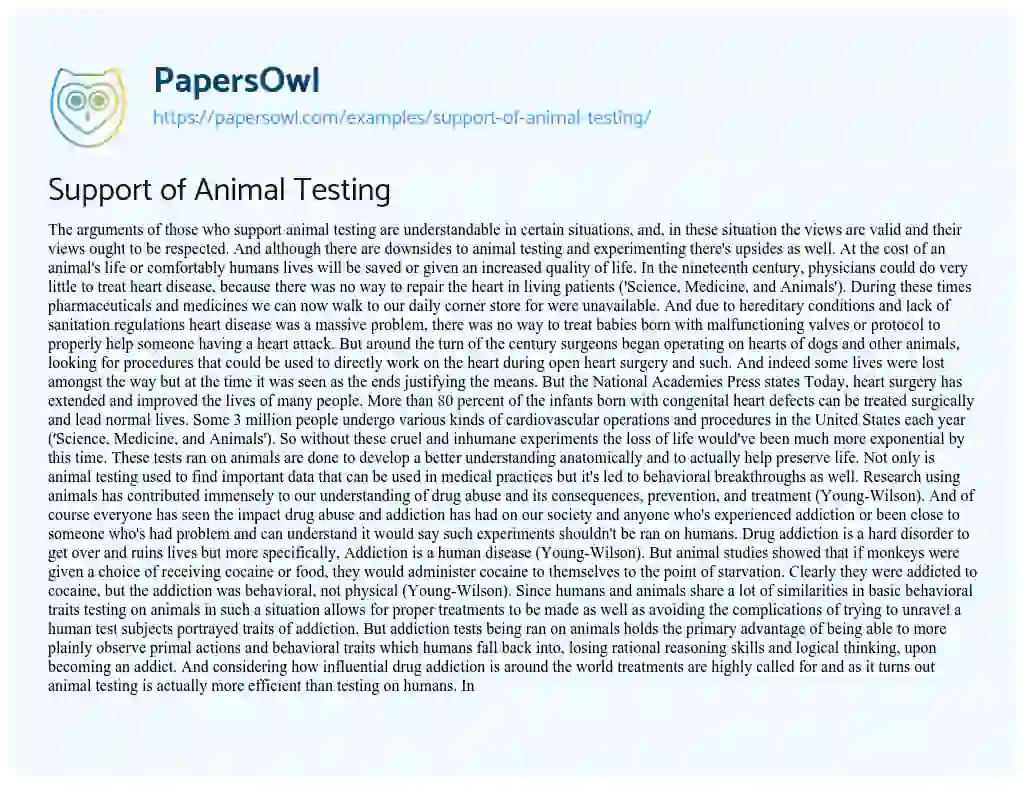 Support of Animal Testing essay