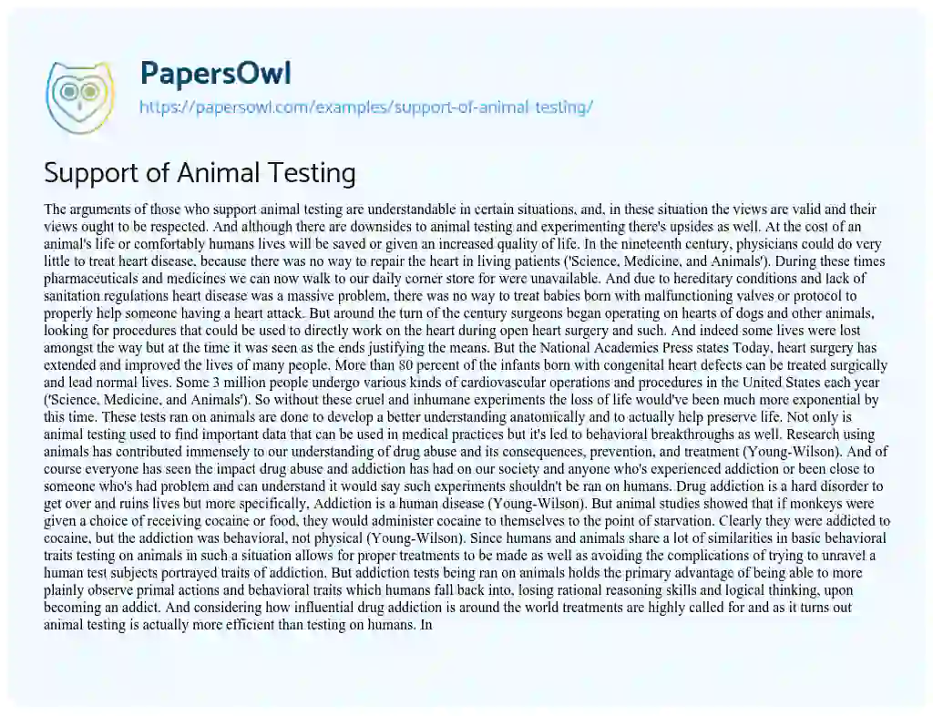 Essay on Support of Animal Testing