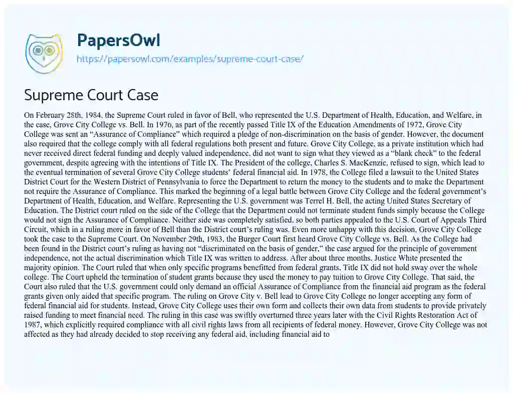 Essay on Supreme Court Case