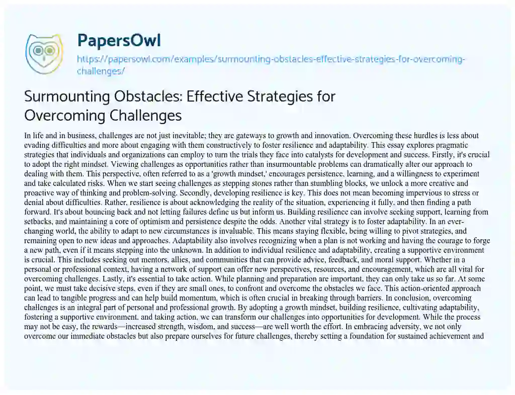 Essay on Surmounting Obstacles: Effective Strategies for Overcoming Challenges