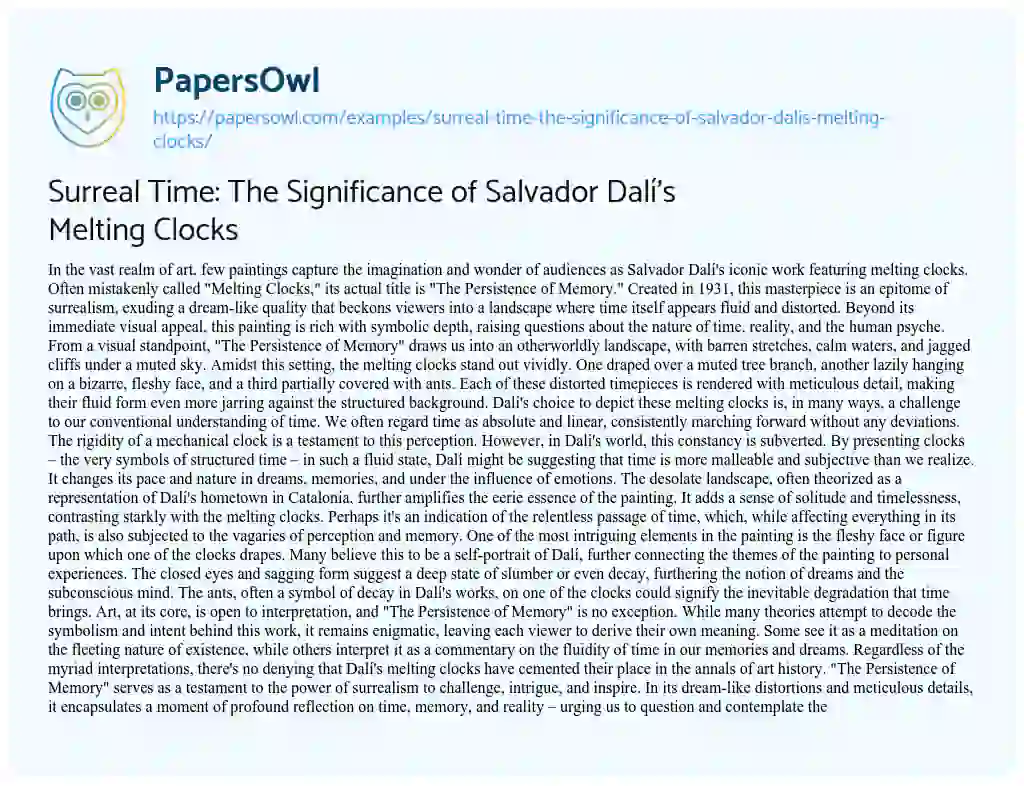 Essay on Surreal Time: the Significance of Salvador Dalí’s Melting Clocks