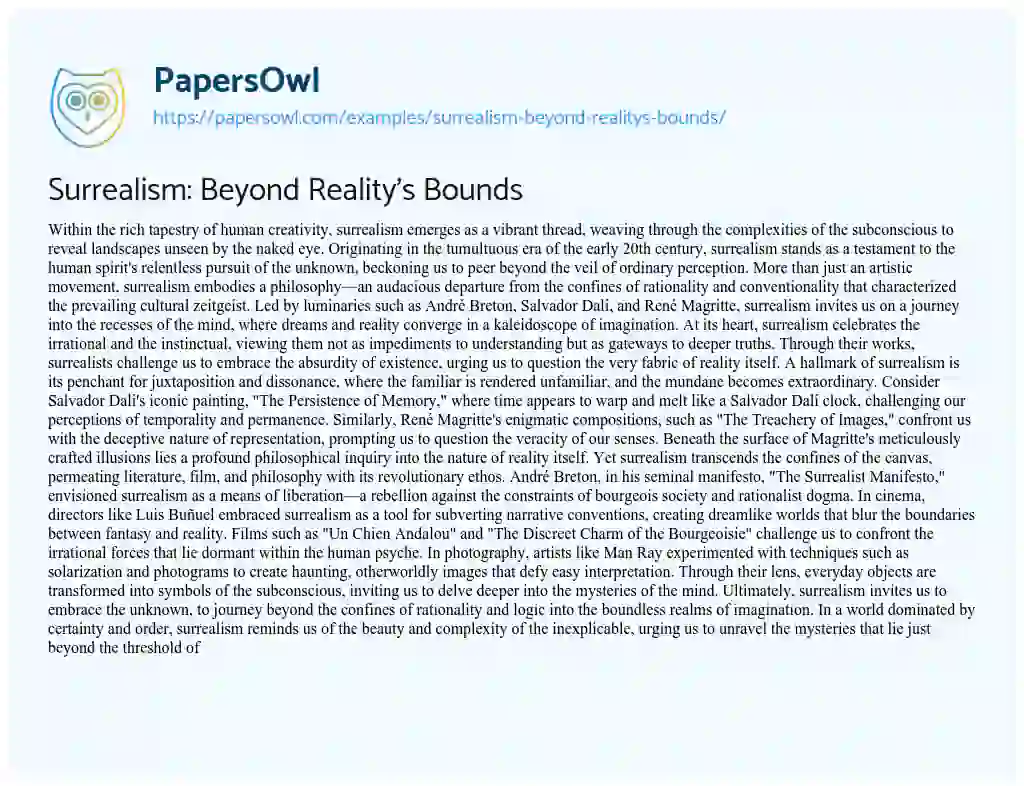 Essay on Surrealism: Beyond Reality’s Bounds