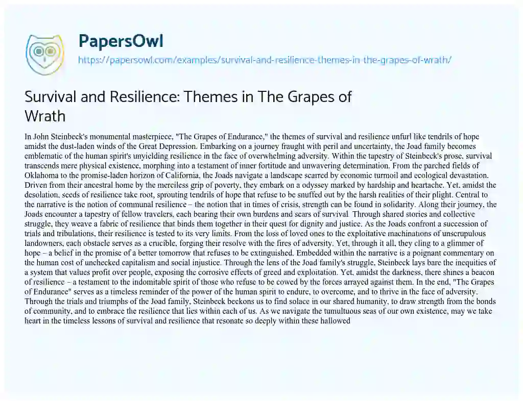 Essay on Survival and Resilience: Themes in the Grapes of Wrath