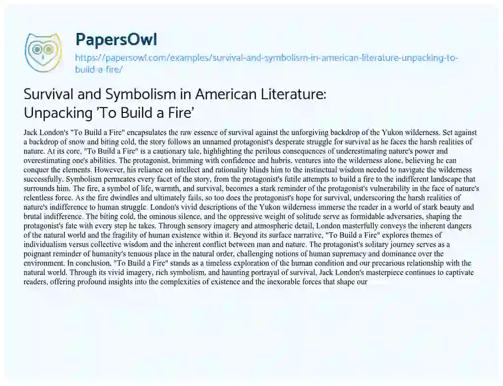 Essay on Survival and Symbolism in American Literature: Unpacking ‘To Build a Fire’