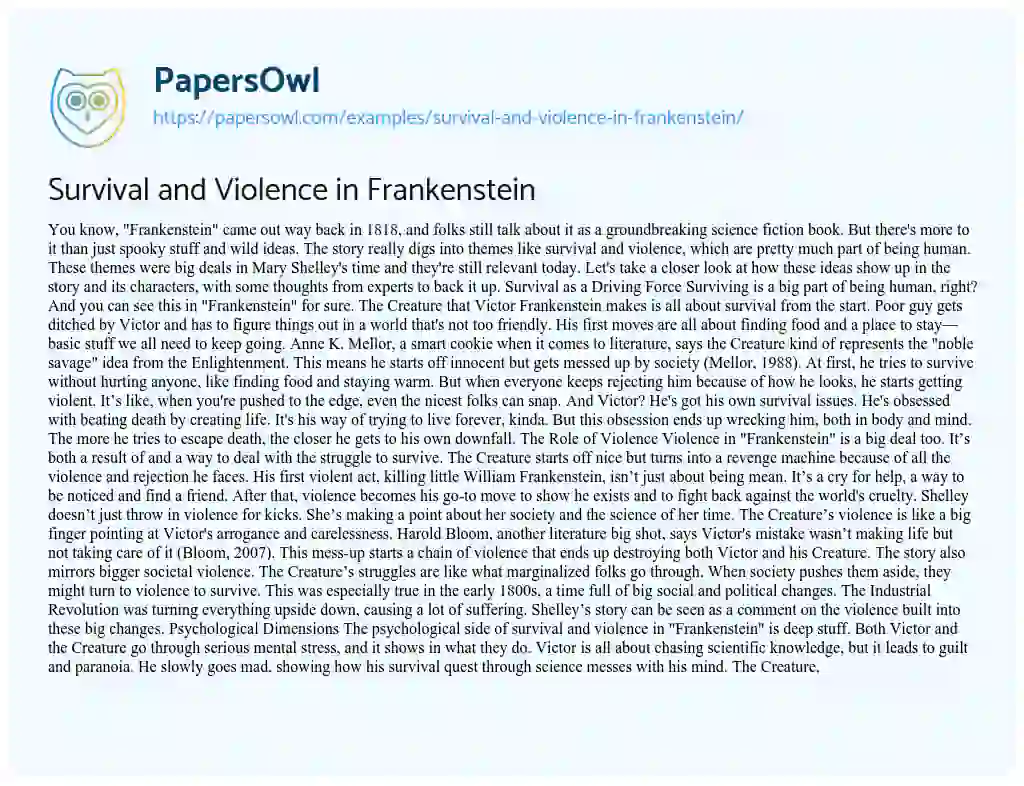 Essay on Survival and Violence in Frankenstein