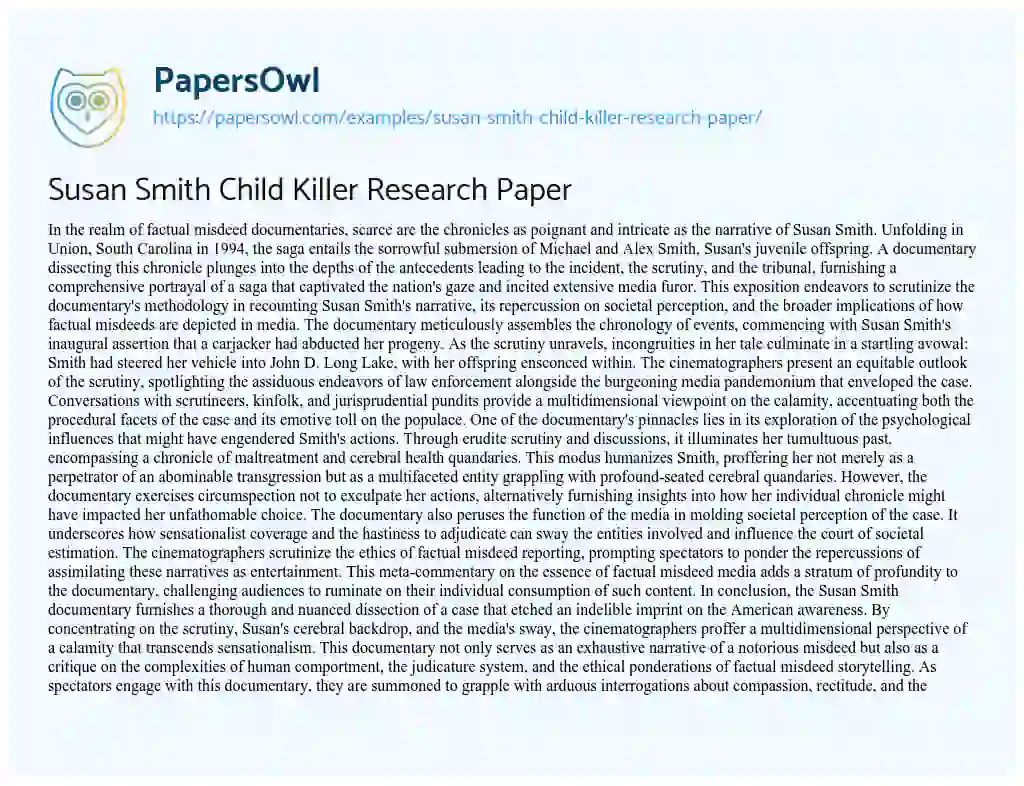 Essay on Susan Smith Child Killer Research Paper