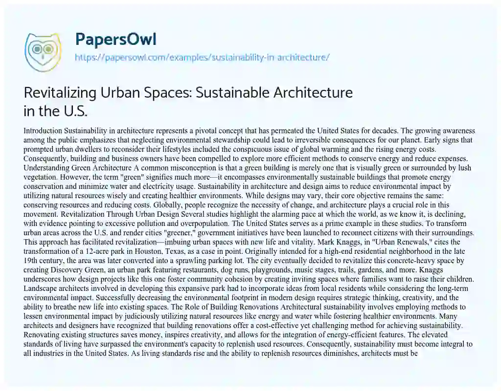 Essay on Sustainability in Architecture