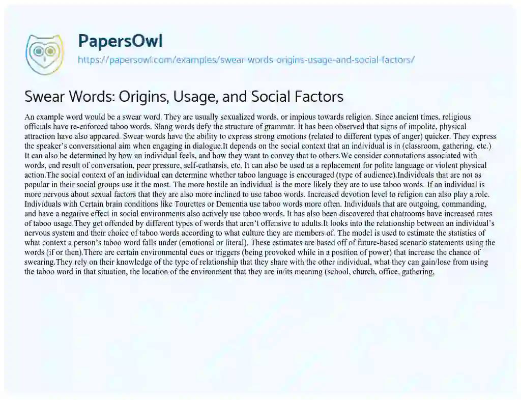 Essay on Swear Words: Origins, Usage, and Social Factors