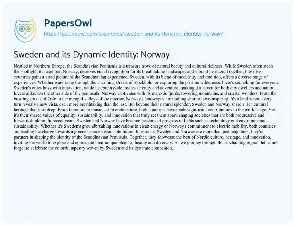 Essay on Sweden and its Dynamic Identity: Norway
