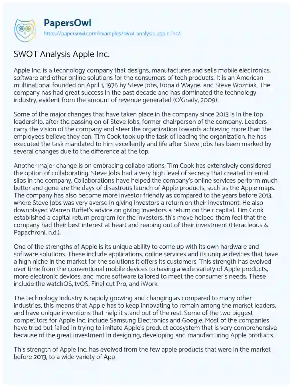 Essay on SWOT Analysis Apple Inc.