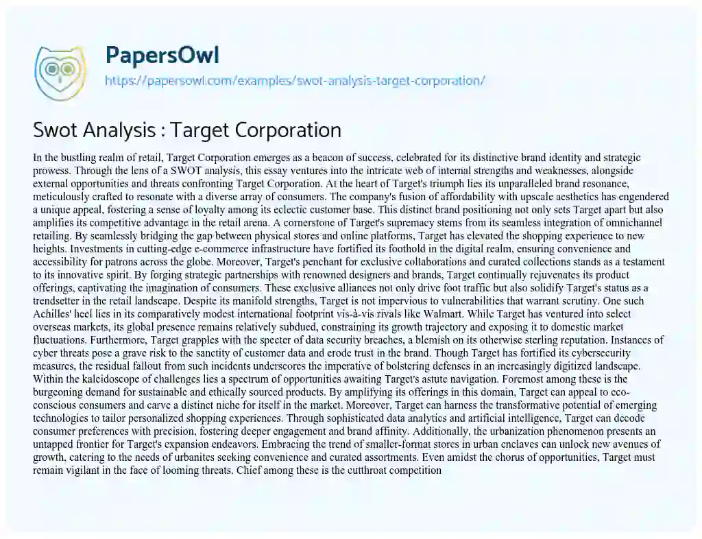 Essay on Swot Analysis : Target Corporation
