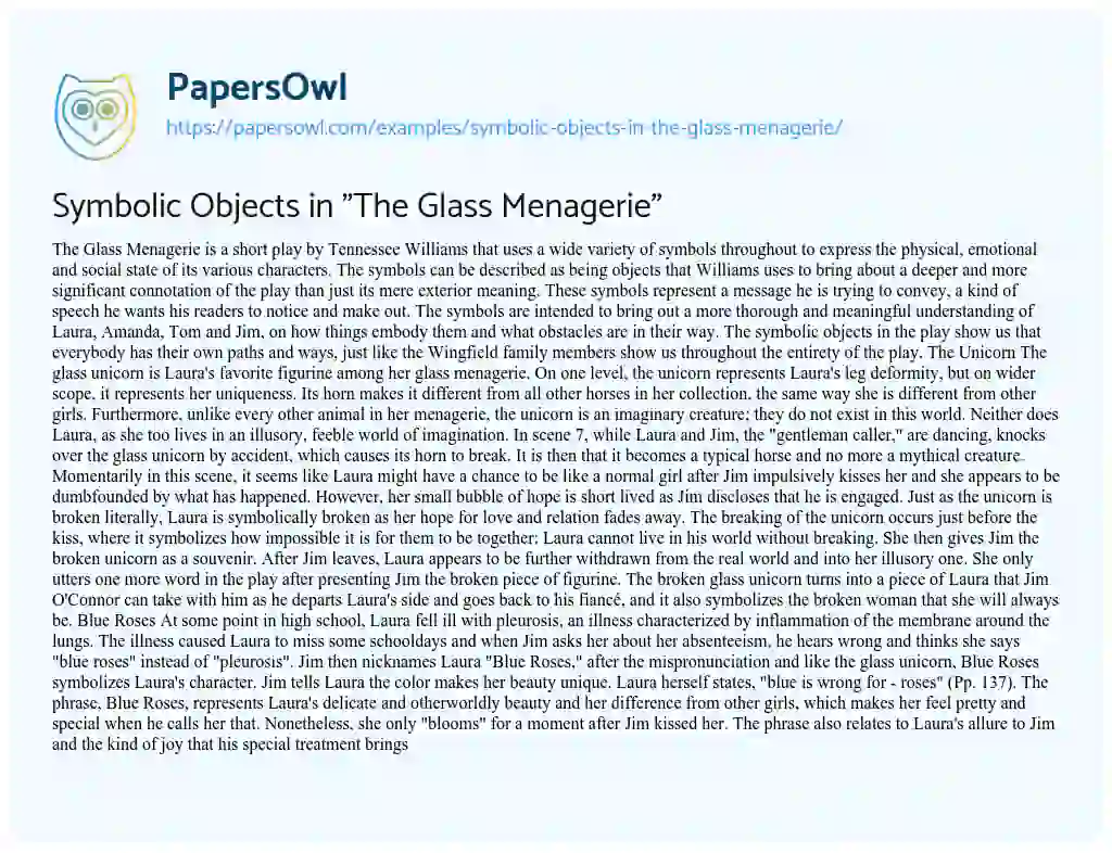Symbolic Objects in “The Glass Menagerie” essay