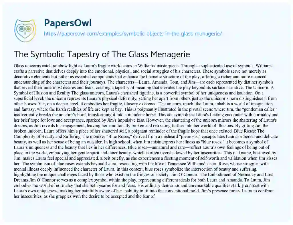 Essay on Symbolic Objects in “The Glass Menagerie”