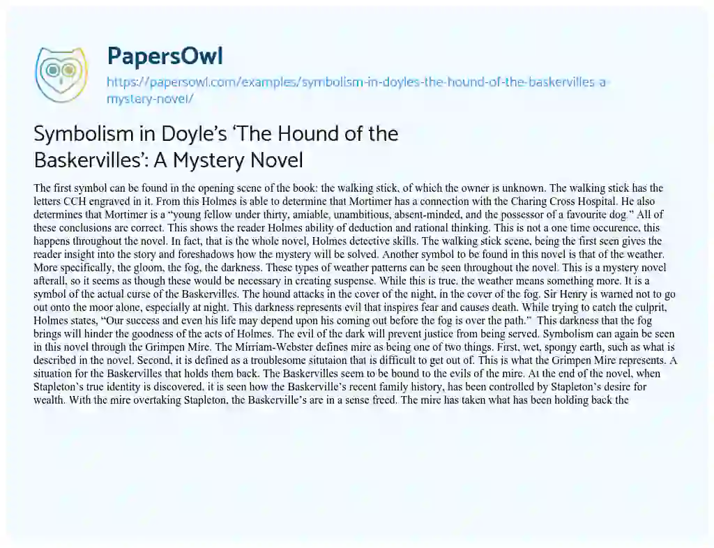 Essay on Symbolism in Doyle’s ‘The Hound of the Baskervilles’: a Mystery Novel