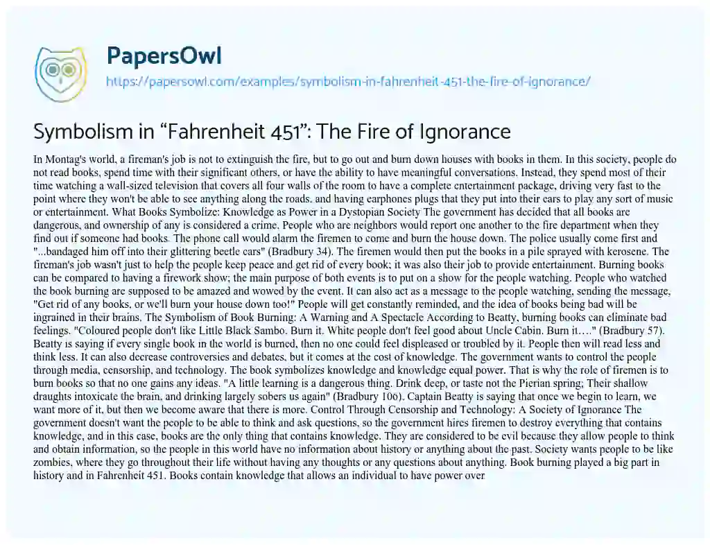Essay on Symbolism in “Fahrenheit 451”: the Fire of Ignorance