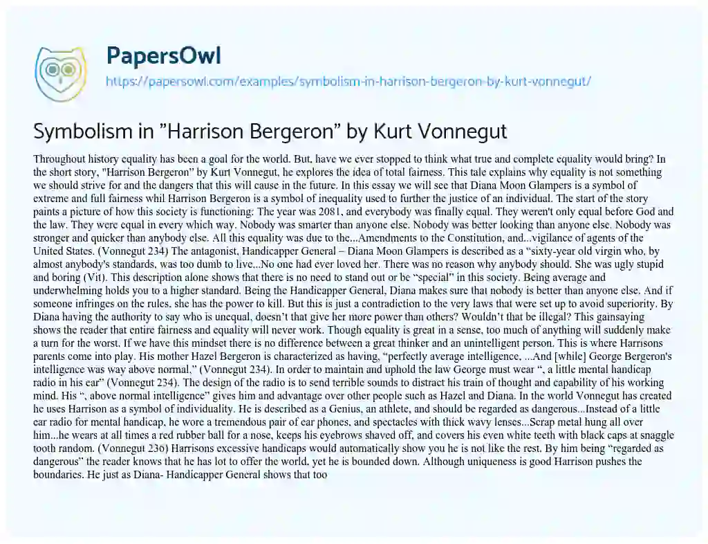 Essay on Symbolism in “Harrison Bergeron” by Kurt Vonnegut