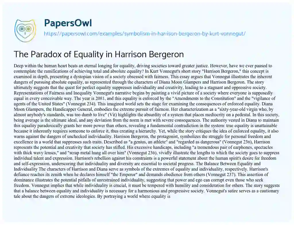 Essay on Symbolism in “Harrison Bergeron” by Kurt Vonnegut