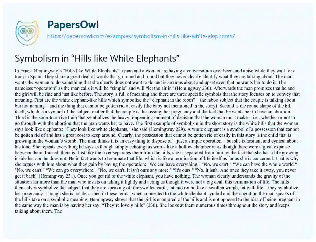 Essay on Symbolism in “Hills Like White Elephants”