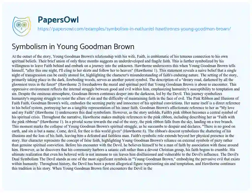 Essay on Symbolism in Nathaniel Hawthrone’s “Young Goodman Brown”