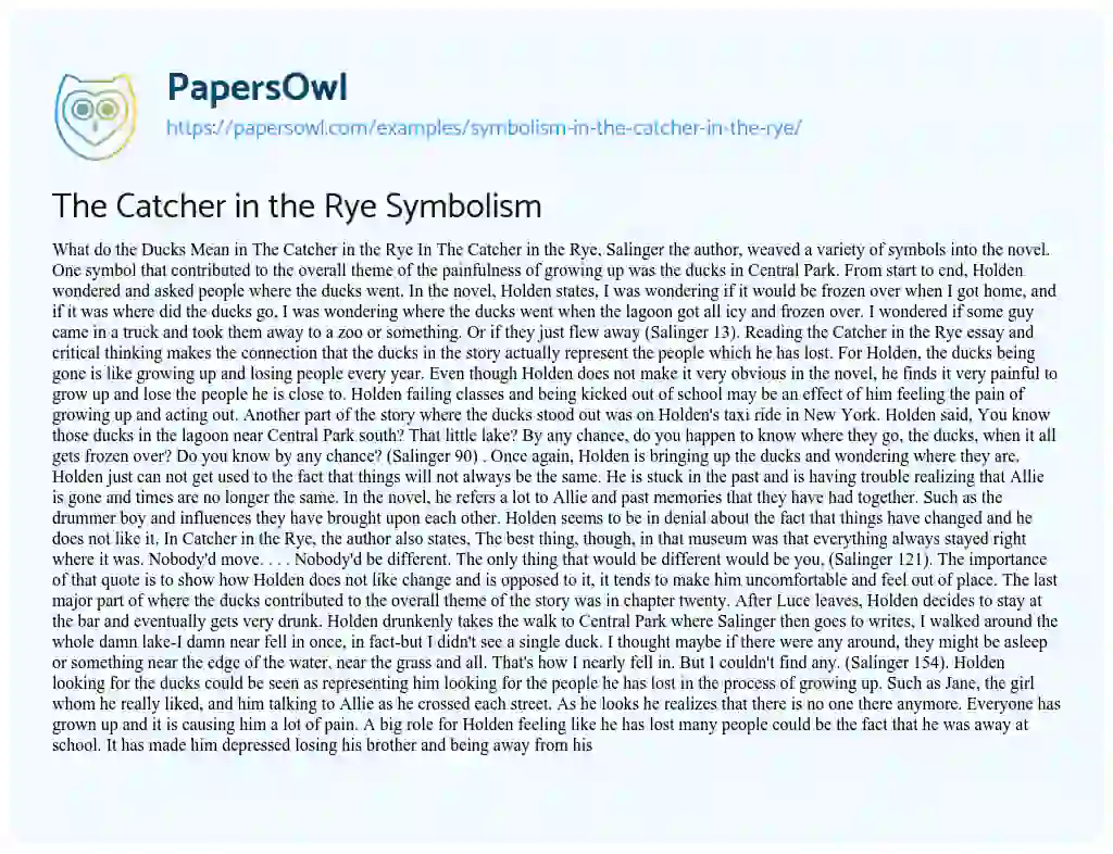 catcher in the rye symbolism essay